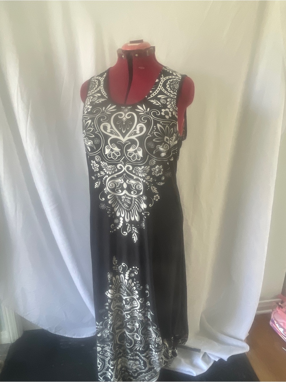 Charlie Paige Black Maxi Dress with White Ornate Print